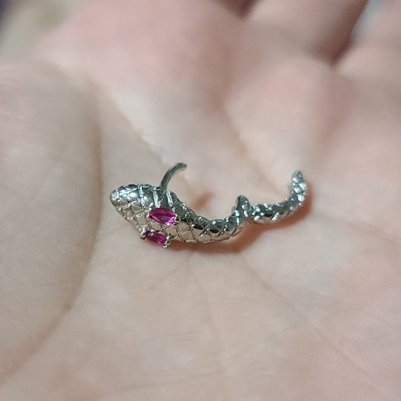 🐍Serpent Snake Hoop Stacking 925 Sterling Silver Pink Zircon Eyes - Picture 11 of 12